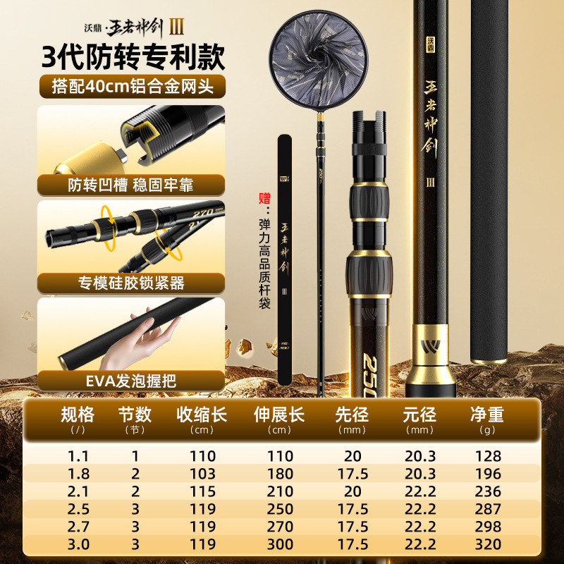 沃鼎王者神剑三代真防转抄网黑坑专用超硬超轻碳素捞鱼大物抄网|undefined