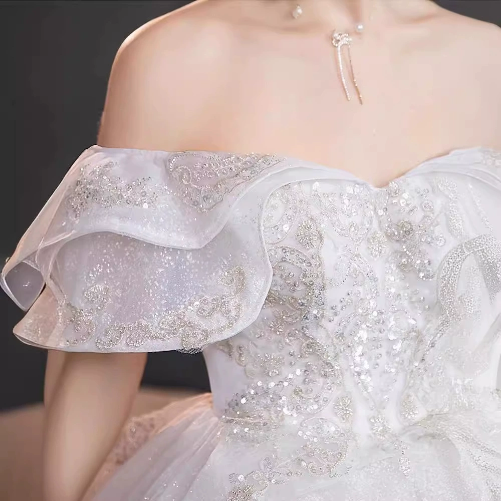 Wedding dress for bride, open shoulders, plus size