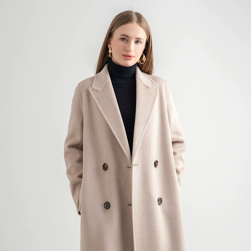 Двустороннее шерстяное пальто демисезонное oversize с поясом, утолщённое; цвета хаки/чёрный/рисовый/камел/овсяный, размеры S/M/L — бренд 姝鑫