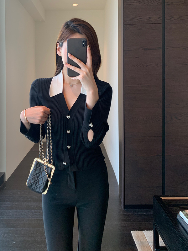 别致时髦 撞色polo领羊毛混纺针织衫显瘦毛衣女秋冬新款|undefined