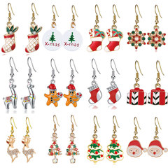 亞馬遜熱賣聖誕節耳釘創意精美節日耳飾歐美聖誕雪花耳鈎耳墜批發