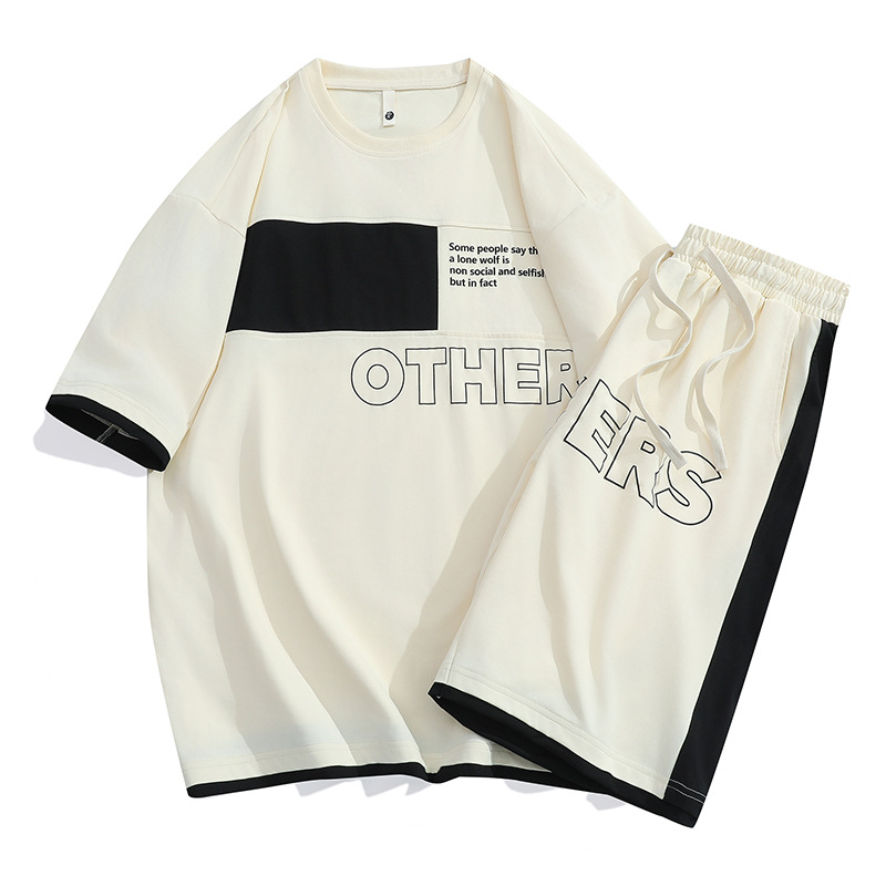 Tren de verano Traje deportivo casual suelto para hombre Camiseta de manga corta Traje de dos piezas para jóvenes estadounidenses