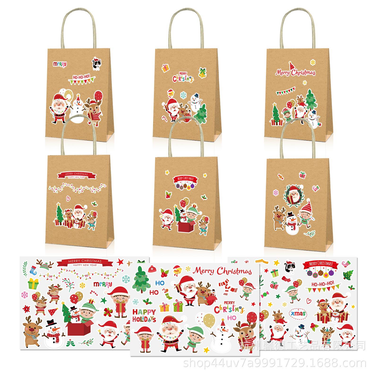 BD101外贸 圣诞节快乐 派对糖果牛皮纸手提袋 DIY手工不干胶贴纸