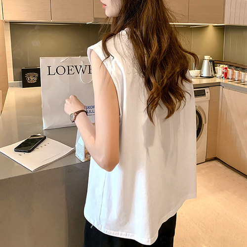 Straight-shoulder T-shirt for women, sleeveless base vest, loose-fitting, elegant design—perfect for daily commutes; simple solid-color camisole-style vest for summer.