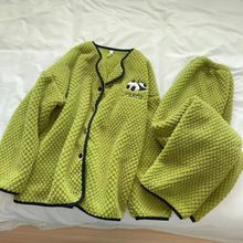 珊瑚绒睡衣女秋冬加厚法兰绒可爱家居服外穿宽松长款时尚开衫套装