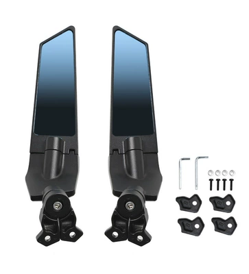 Cross-border modified motorcycle rearview mirror suitable for Kawasaki Suzuki Honda modified sports car fixed wing rotatable (Motorcycle rearview mirror) - blue-glass