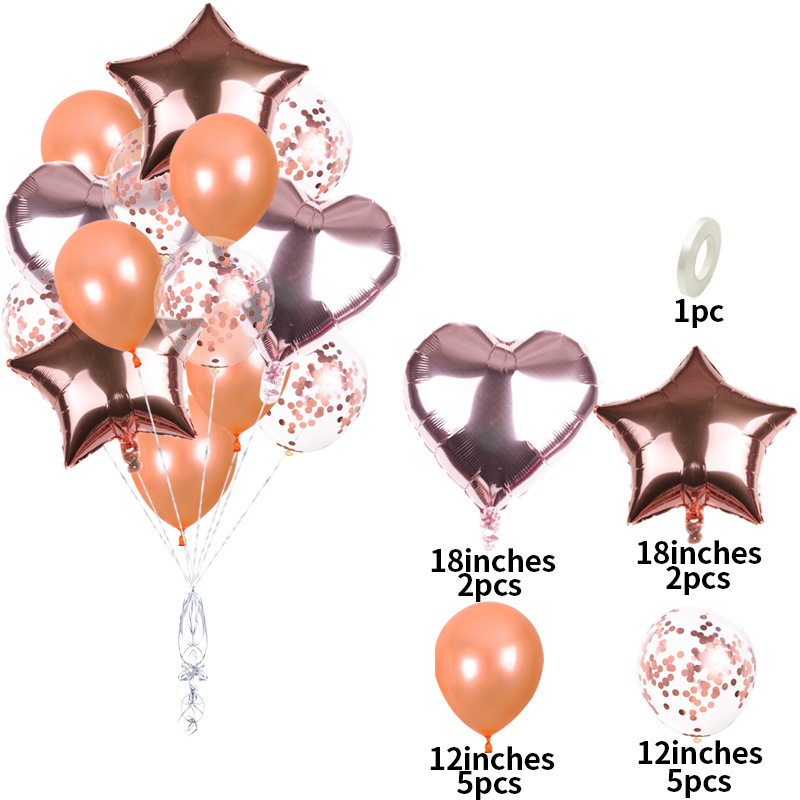 18 pulgadas 14PC película de aluminio lentejuelas Pearl Rose Gold Balloon Set Fiesta de cumpleaños de los niños Decoración ambiente arreglo globo