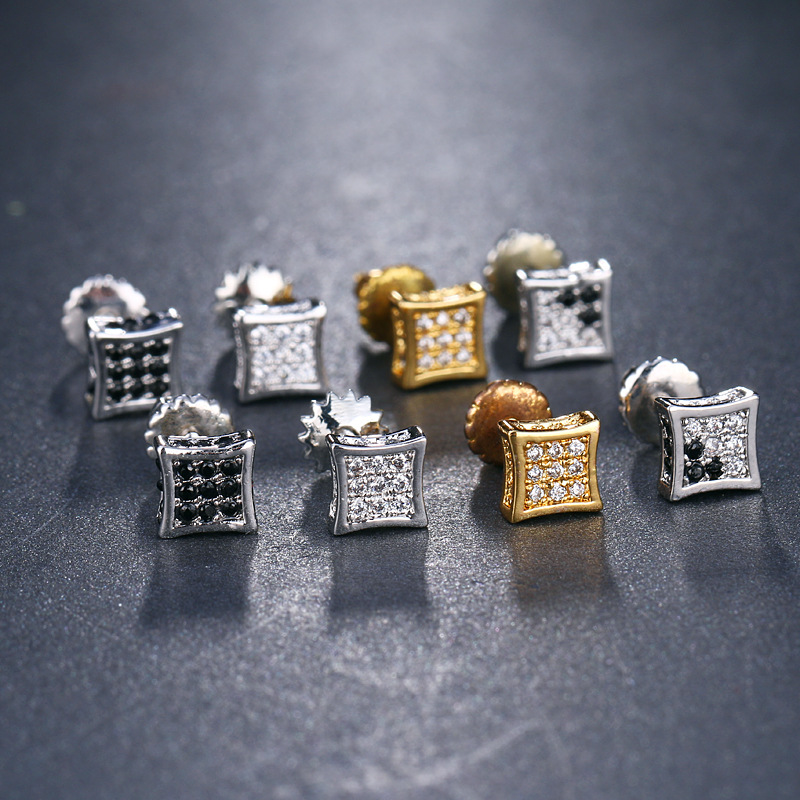 Fashionable elegant geometric square earrings with zircon