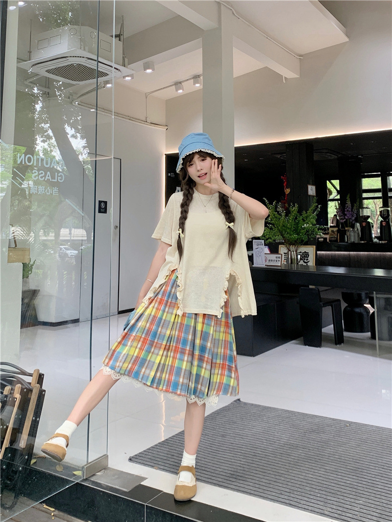 Japanese design cute lace skirt with a round collar