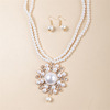 Fashionable retro pendant, necklace from pearl for bride, chain for key bag , set, light luxury style