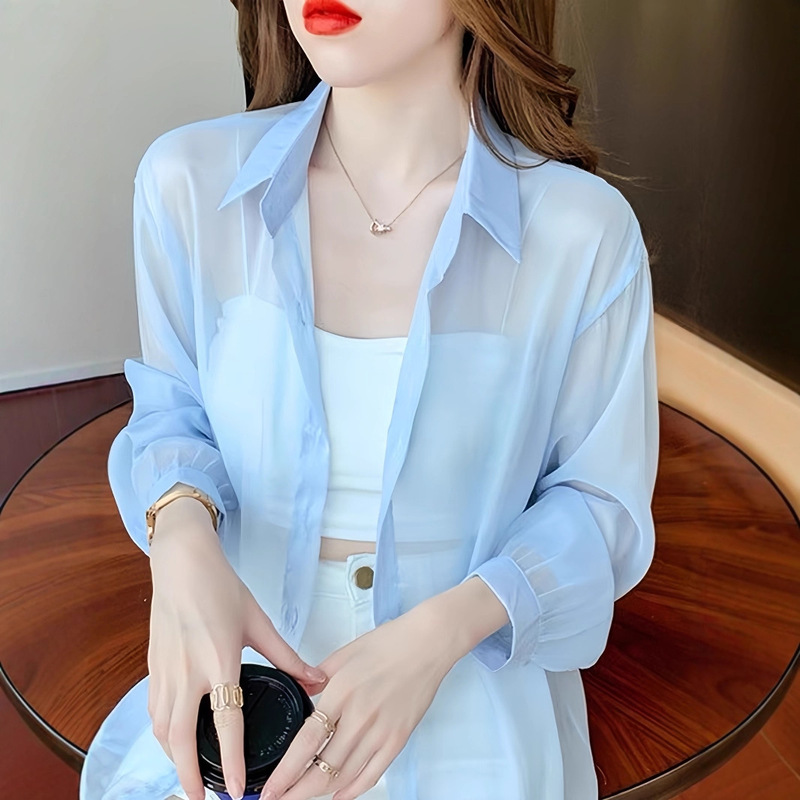 2025 New Summer Sun Protection Shirt for Women, Anti-Uv Breathable Ice Silk Cardigan, Thin Jacket, Fairy Chiffon Top 2025 New Summer Sun Protection Shirt for Women, Anti-Uv Breathable Ice Silk Cardigan, Thin Jacket, Fairy Chiffon Top