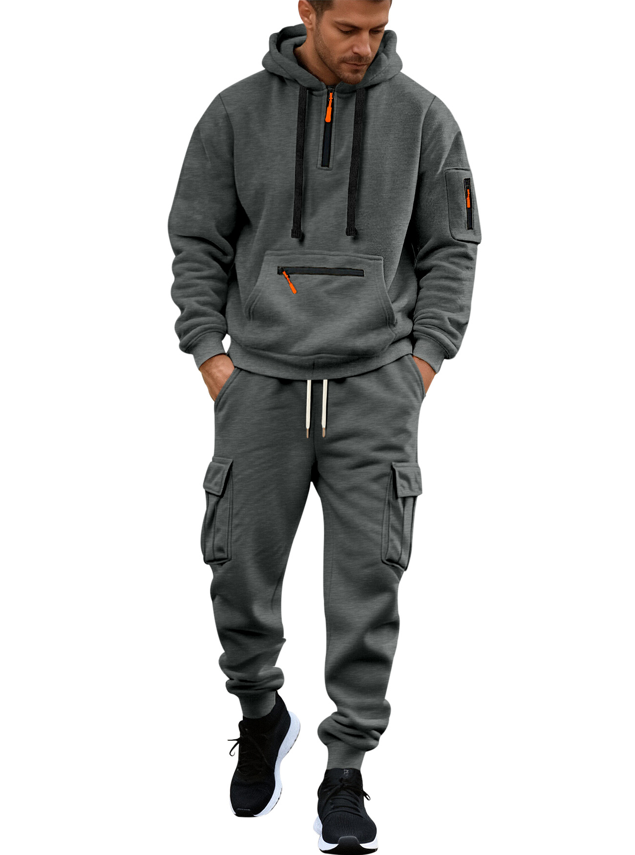 Transfronterizo Europa y América hombre sudadera encapuchada de color sólido cuello redondo suelta sudadera de manga larga sudadera set de pantalones