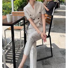 現物メーカー卸売りレジャー米杏色職業半袖スーツスーツ女性薄手ファッション気質女性s范
