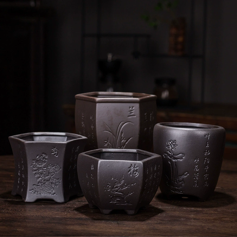 Фиолетовый песочный цветочный горшок, квадратный орхидея, цветок каламуса, зеленое растение в горшке, большой суккулент, бонсай, маленькая керамика