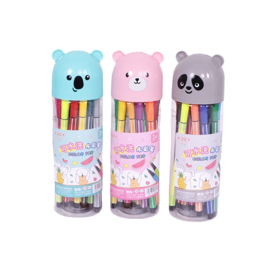 Juego de bolígrafos de acuarela de dibujos animados, pinceles de pintura lavables, 12 colores, graffiti, bolígrafos de acuarela para niños, pinceles de pintura a mano, palitos de aceite