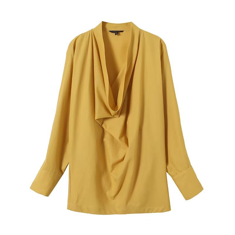 Myst&Za Summer New Cross-Border Women's Clothing, Mature and Intellectual Style, Casual Draped Collar Long-Sleeve Shirt Blouse