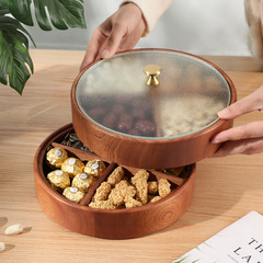 Wooden Dry Fruit Box with Lid, Round Fruit Plate for Home Use, Snack Candy Nut Box, Multi-layer Stacking Storage Box