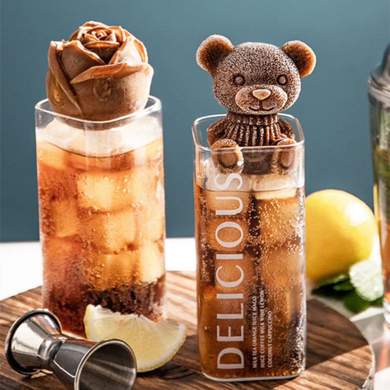 小熊冰塊模具家用制冰矽膠冰格制冰盒咖啡冰模玫瑰花網紅冰凍模具