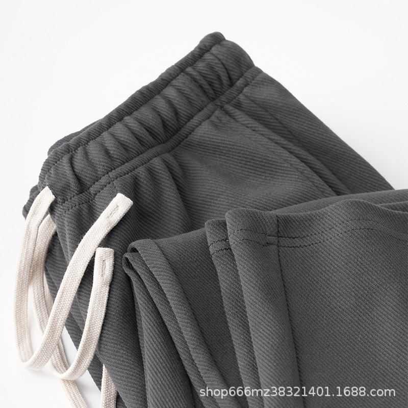 350g charcoal gray heavy twill straight pants elastic waist drawstring solid color loose sports trousers sweatpants for men and women