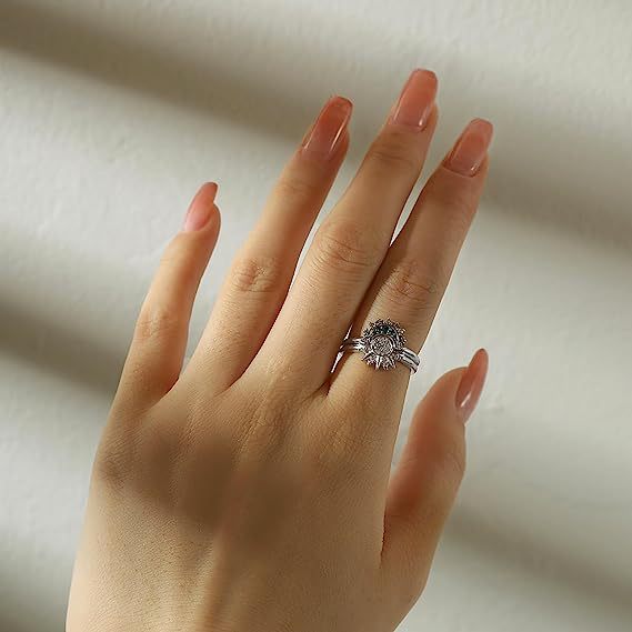 Nueva joyería europea y americana simple brillante Sun Blue Diamond Moon anillo de dos piezas para mujer para novia