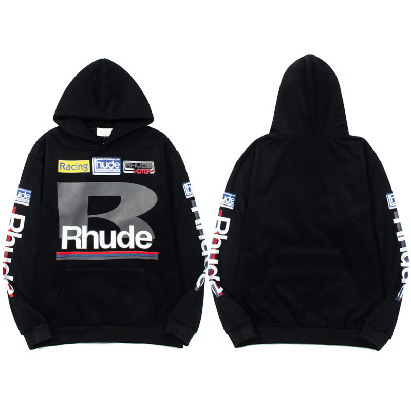 Rhude American Niche Hip-Hop Street Retro Racing Style Printed Hoodie Sweatshirt Casual Loose Jacket