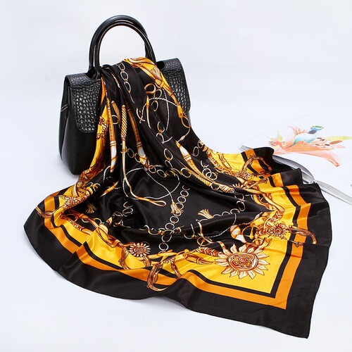 Elegant Silk Scarf for Women, Silk Square Scarf, Simulated Silk Gift Scarf, New Silk Satin Color Gauze Scarf with Print, Shawl Style, Wholesale