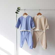 断码清仓5  春款日韩品牌童装工厂男童休闲棉卫衣套装女童套装