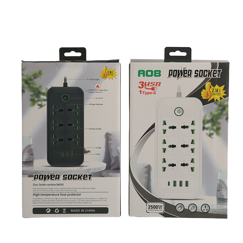 Conector transfronterizo 3USB con puerto PD seis 18 orificios estándar británico estándar europeo y estándar americano con puerta de seguridad con cable de interruptor general