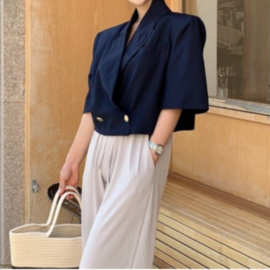 女装韩国东大门女装高货 条纹短款西装外套