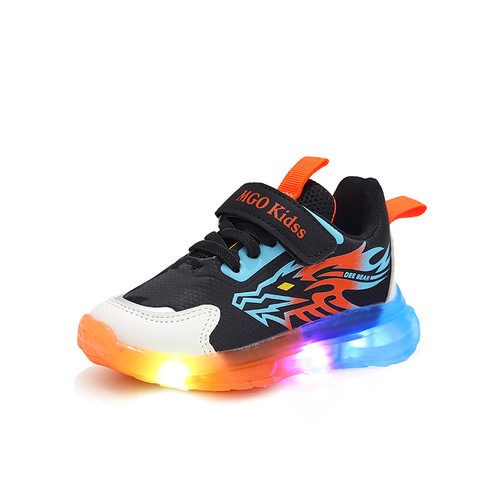 Spring and Autumn New Children's Sports Shoes with Leather Surface and LED Lighting, for Boys Aged 1-6, Sports and Casual Shoes