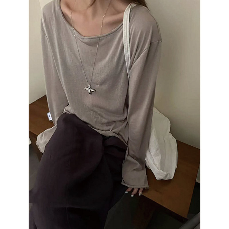 Xiaohongshu Popular Tops T-Shirt for Women 2026 Summer Thin Airy Tencel Blouse with Snowflake Texture Slightly See-Through Long Sleeves