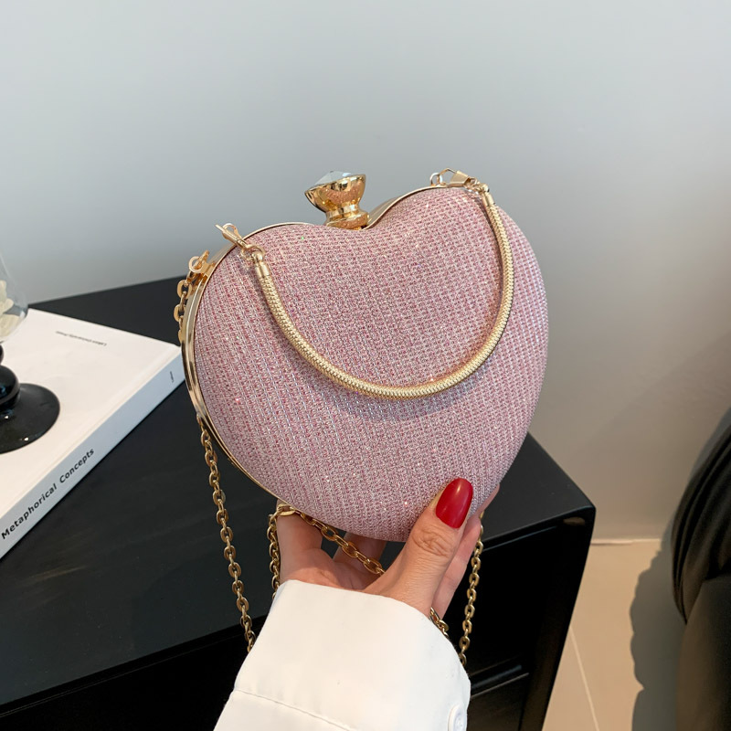 Peach Heart High-looking cadena rhinestone bolso de noche ins luz lujo Lock bolso Moda hombro brillante oblicua