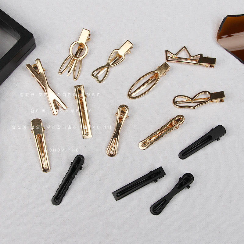 Black gold square clip rabbit ear electrophoresis color-preserving pointed beak clip duckbill clip side clip diy antique hair clip material