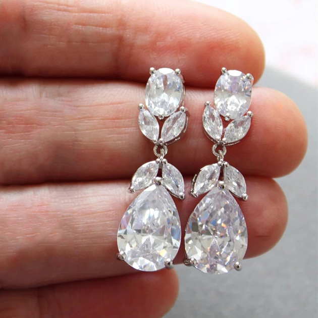 2 teile/satz Unisex Schmuck Mode hochzeit braut schmuck flash Diamant Platz vollen satz von zirkon ring halskette_voghion.com