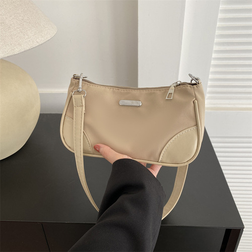 Leather Nylon Bag Winter Simple Minimalist Monochrome Stylish Casual Fashion Women's Crossbody Shoulder Bag