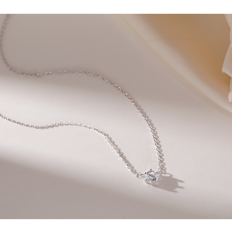 Plating Design Sterling Silver Zircon Cable Chain Plating Geometric Pendant Necklace