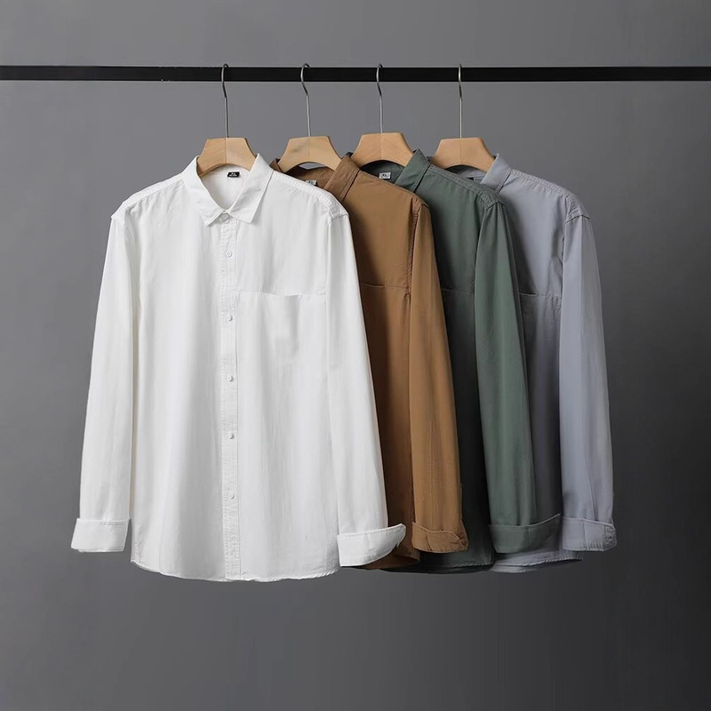 American-Style Heavyweight Pure Cotton Men's Long-Sleeved Shirt, Versatile Casual and Stylish Shirt, Spring and Autumn Jacket with a Turn-Down Collar