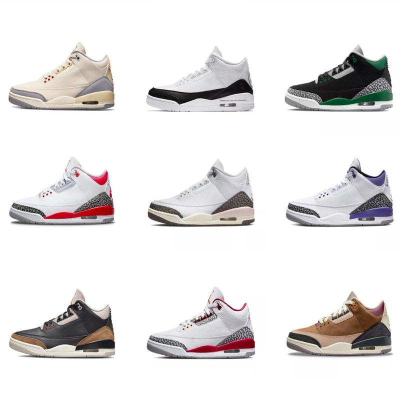 Putian Shoe Export Factory Wholesale Jordan Joe 3 White Cement Flame Red Air Cushion Non-Slip Men's Basketball Sneakers