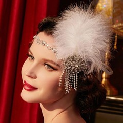 ギャツビー花嫁フェザーヘアアクセサリー高级感気质花フリンジヘアアクセサリー古风サイドヘッドバンド