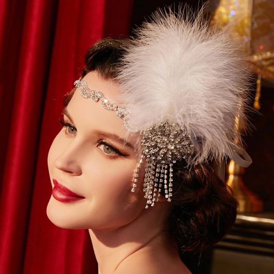 Bridal Feather Headdress, Elegant Flower Fringed Hair Accessory_voghion.com