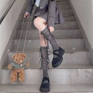 Ballet style socks strap bow knee breathable socks women's sweet spring and summer academic style jk calf pile socks