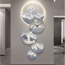 九鱼图玄关装饰画轻奢高级感跨境走廊过道钟表挂画入户门山水画壁