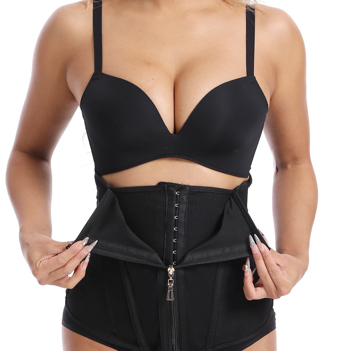Faja Reductora de Cintura de Poliéster y Spandex, Doble Capa con Cremallera, para Posparto y Uso Diario