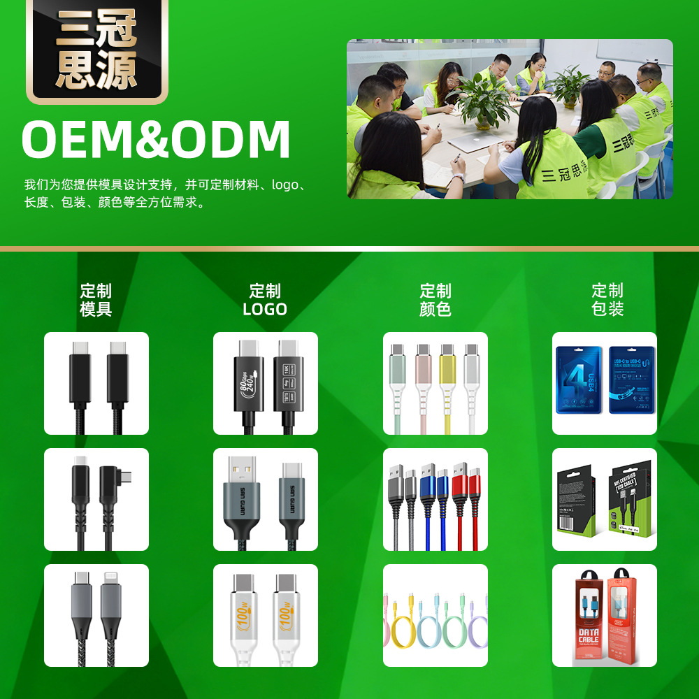 Línea de datos Raiden 4 100W carga rápida 40Gbps línea de alta velocidad tipo c de doble cabezal Línea de datos Raiden 2 metros en stock