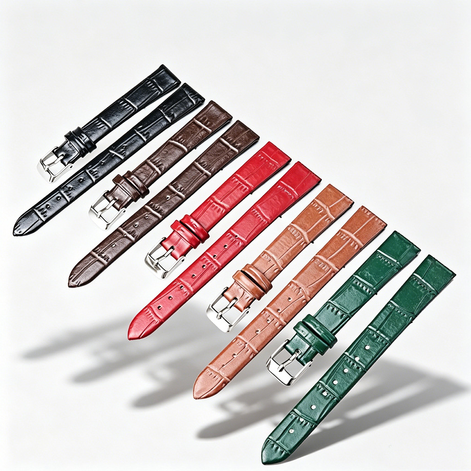 Bamboo Crocodile Pattern Genuine Leather Watch Strap Multi-Color Pin Buckle Retro Embossed Men's and Women's Business Watch Replacement Leather Strap Accessories