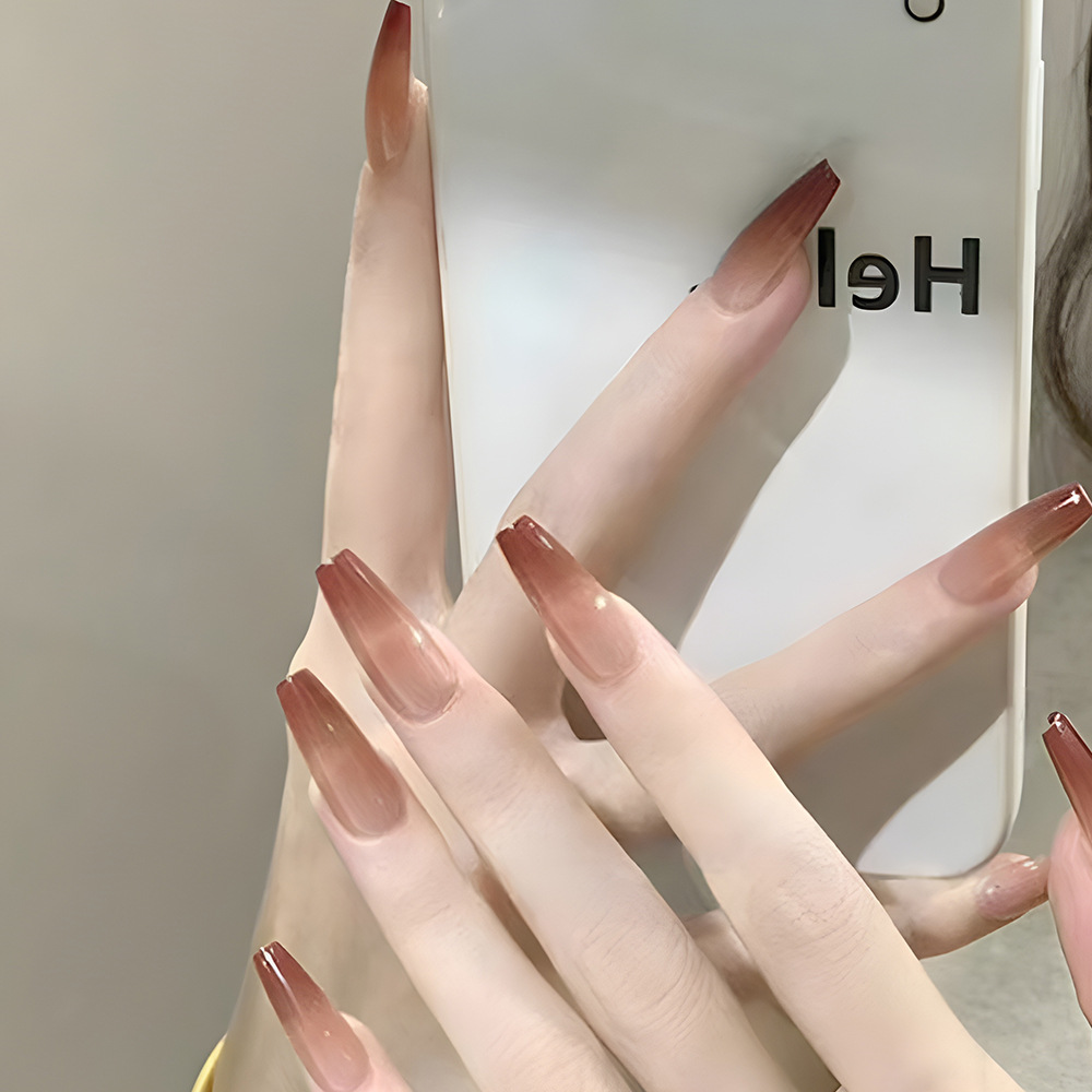 Comercio exterior castaña gradiente de manicure, temperamento largo de ballet, 24 piezas de uñas falsas desmontables image 1