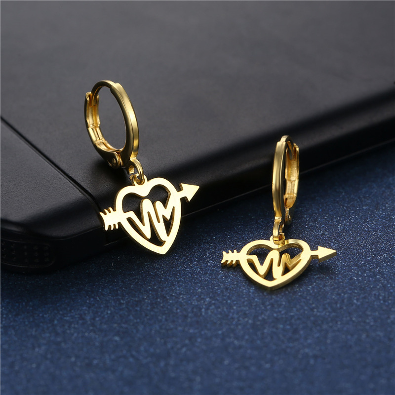 New Products Jewelry One Arrow Pierced Ear Buckle Stainless Steel Geometric Love Earrings display picture 3