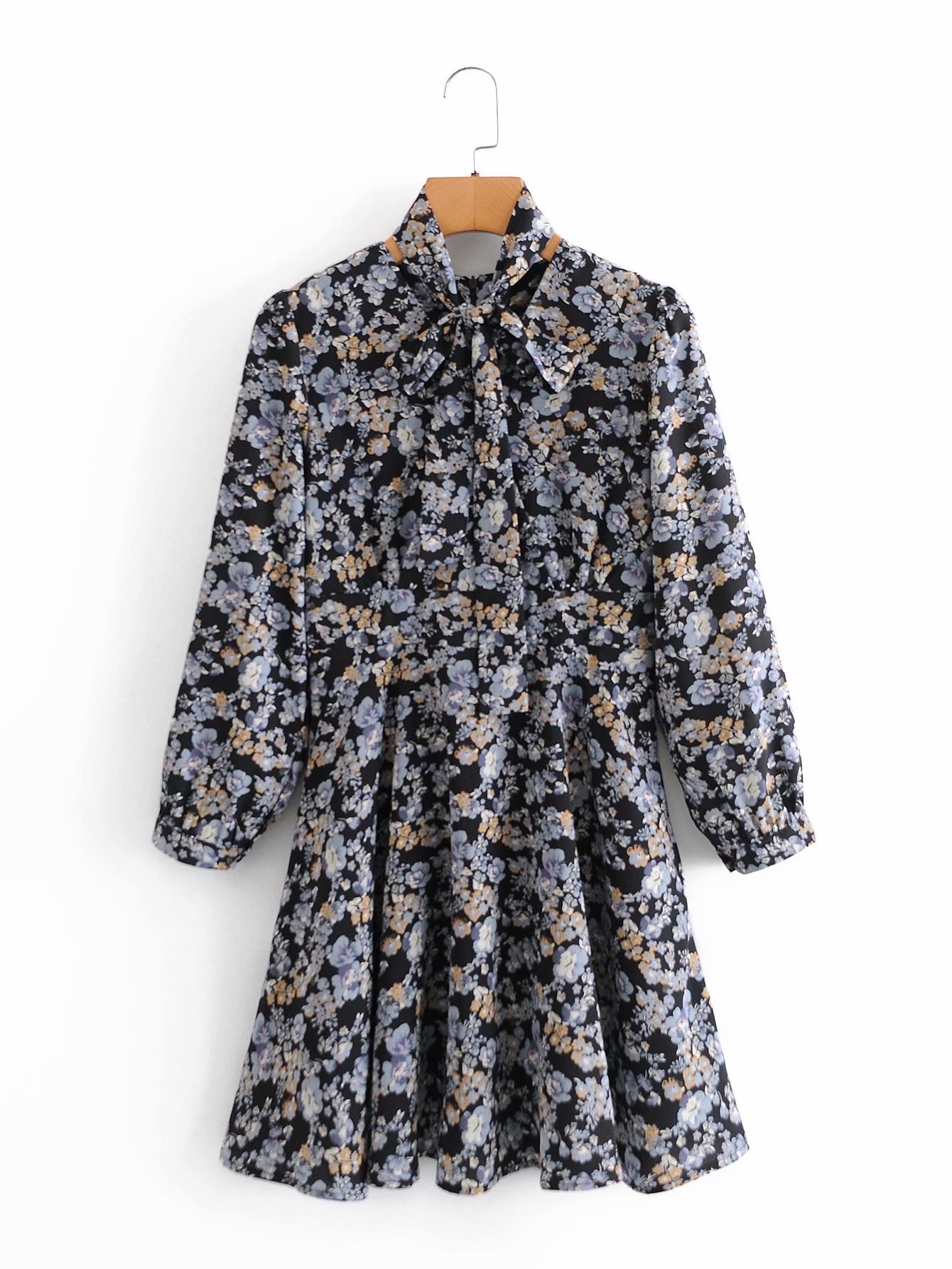 retro small floral print V-neck dress  NSAM45463