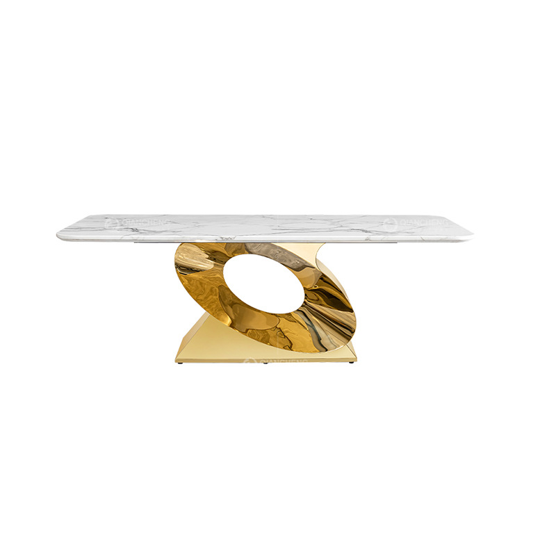 Mesa de Comedor Larga de Mármol de 2,2 m, Acero Inoxidable, Desmontable, para Restaurante image 7