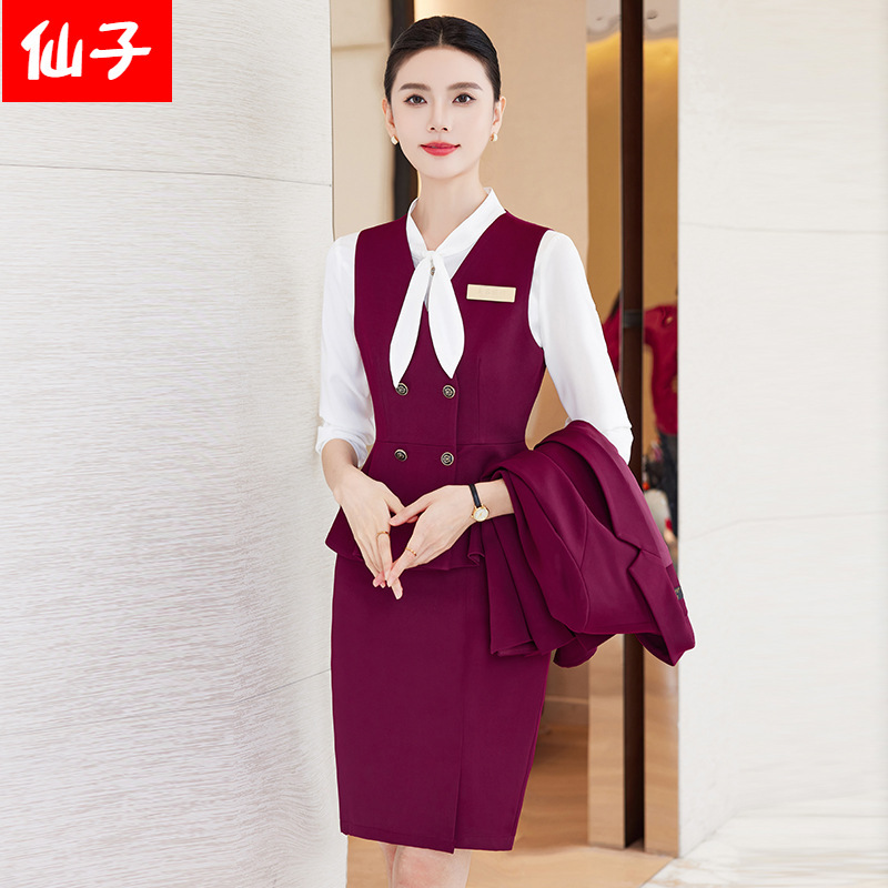 Manufacturer's Autumn Slim-Fit Vest Set for Women, Elegant Short Vest, Hotel Front Desk Ktv Work Uniform
